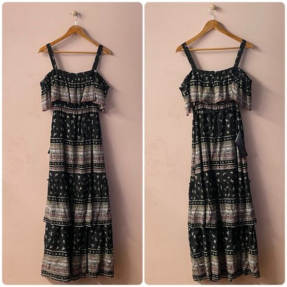 BCBGMaxazria Claudia Multicolored Tiered Off-The-Shoulder Maxi Dress Sz S NWT - Picture 1 of 16